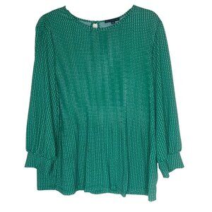 Adrianna Papell Blouse Womens XL Green Polka Dot 3/4 Sleeve Stretchy Comfortable